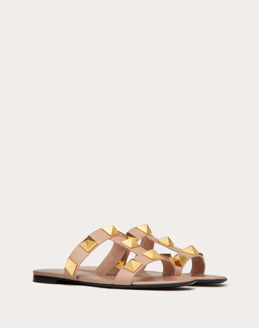 FLAT ROMAN STUD CALFSKIN SLIDE SANDAL - Image 1